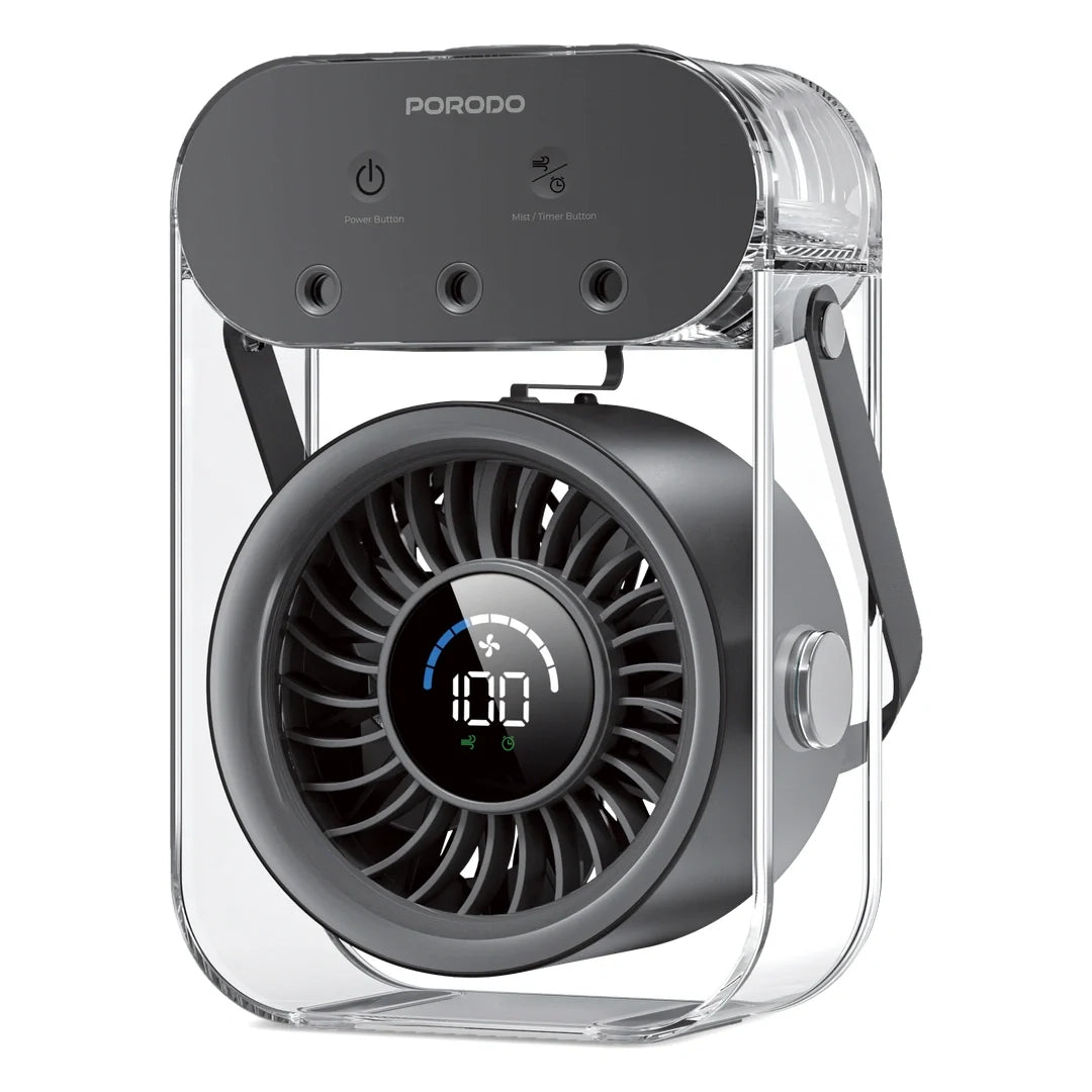 Porodo Lifestyle Chillo Aqua Portable Mist Fan with 500mL Large Water Tank - Black