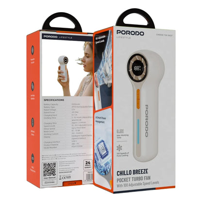 Porodo Lifestyle Chillo Breeze Pocket Turbo Fan with 100 Adjustable Speed Levels - Beige
