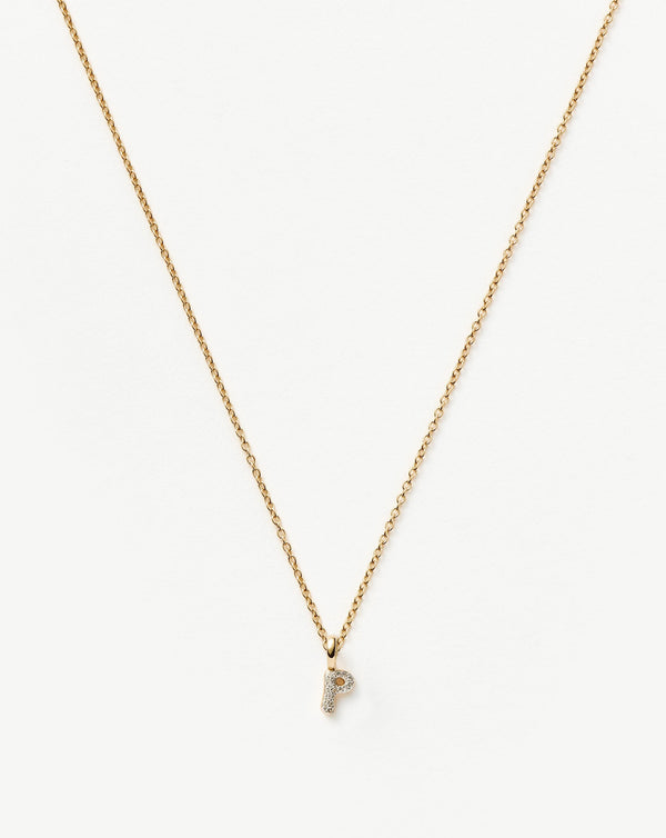 Solid Gold Diamond Initial Mini Pendant Necklace - P | 14ct Solid Yellow Gold Plated/Diamond