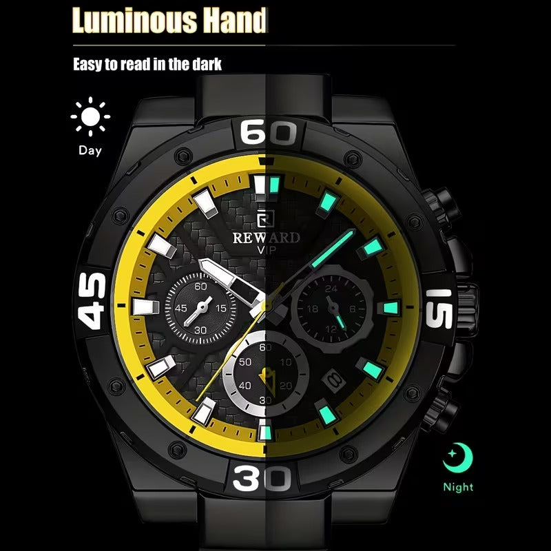 REWARD™ Men’s Black & Yellow Chronograph Watch | Bold Sporty.